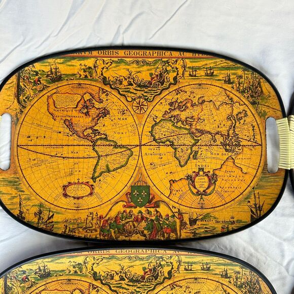 Set Of 4 VTG MCM Old World Map Globe Serving Tray M.B. Daniels & Co. New York - Picture 7 of 11